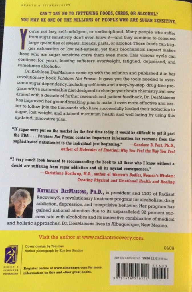 Potatoes Not Prozac - Kathleen DesMaisons, PH.D (Simon and Schuster - Paperback) book collectible [Barcode 9781416556152] - Main Image 2