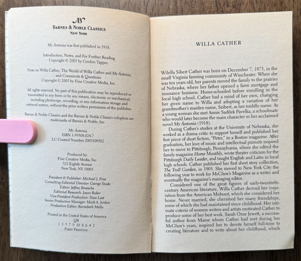 My Ántonia - Willa Cather (Barnes & Noble Classics - Paperback) book collectible [Barcode 9781593080242] - Main Image 3