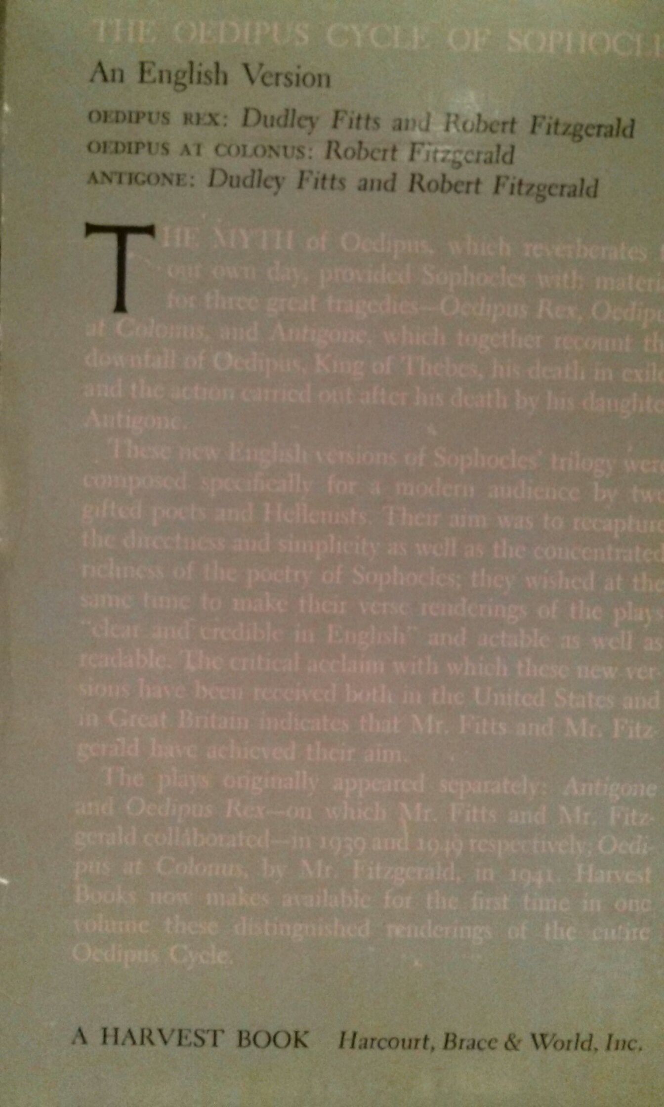 The Oedipus Cycle - Sophocles (A Harvest/HBJ Book - Paperback) book collectible [Barcode 9780156838382] - Main Image 2