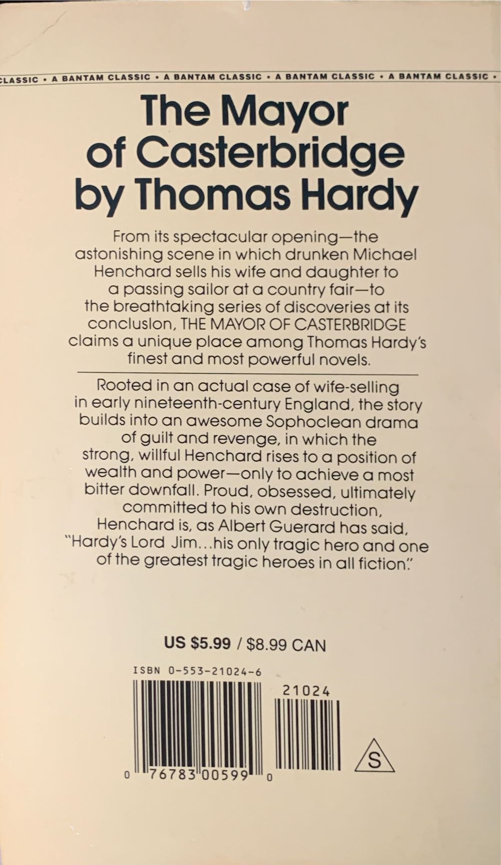 The Mayor Of Casterbridge - Thomas Hardy (A Bantam Classic - Paperback) book collectible [Barcode 9780553210248] - Main Image 2