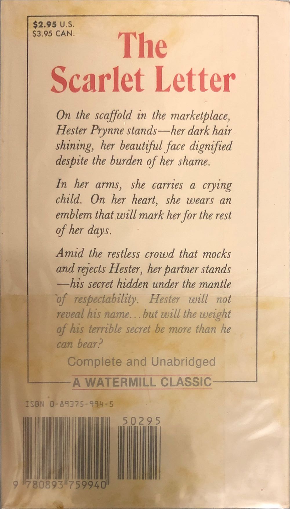 The Scarlet Letter - Nathaniel Hawthorne (Watermill Press - Paperback) book collectible [Barcode 9780893759940] - Main Image 2