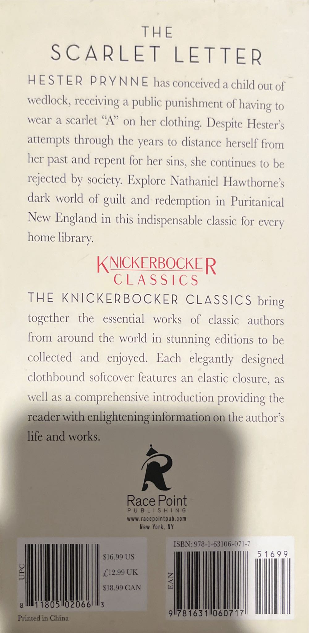 Scarlet Letter, The - Nathaniel Hawthorne (Knickerbocker Classics - Sewn Binding) book collectible [Barcode 9781631060717] - Main Image 2