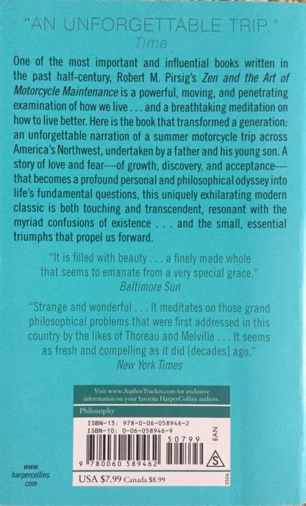 Zen And The Art Of Motorcycle Maintenance - Robert M. Pirsig (Harper Torch - Paperback) book collectible [Barcode 9780060589462] - Main Image 2