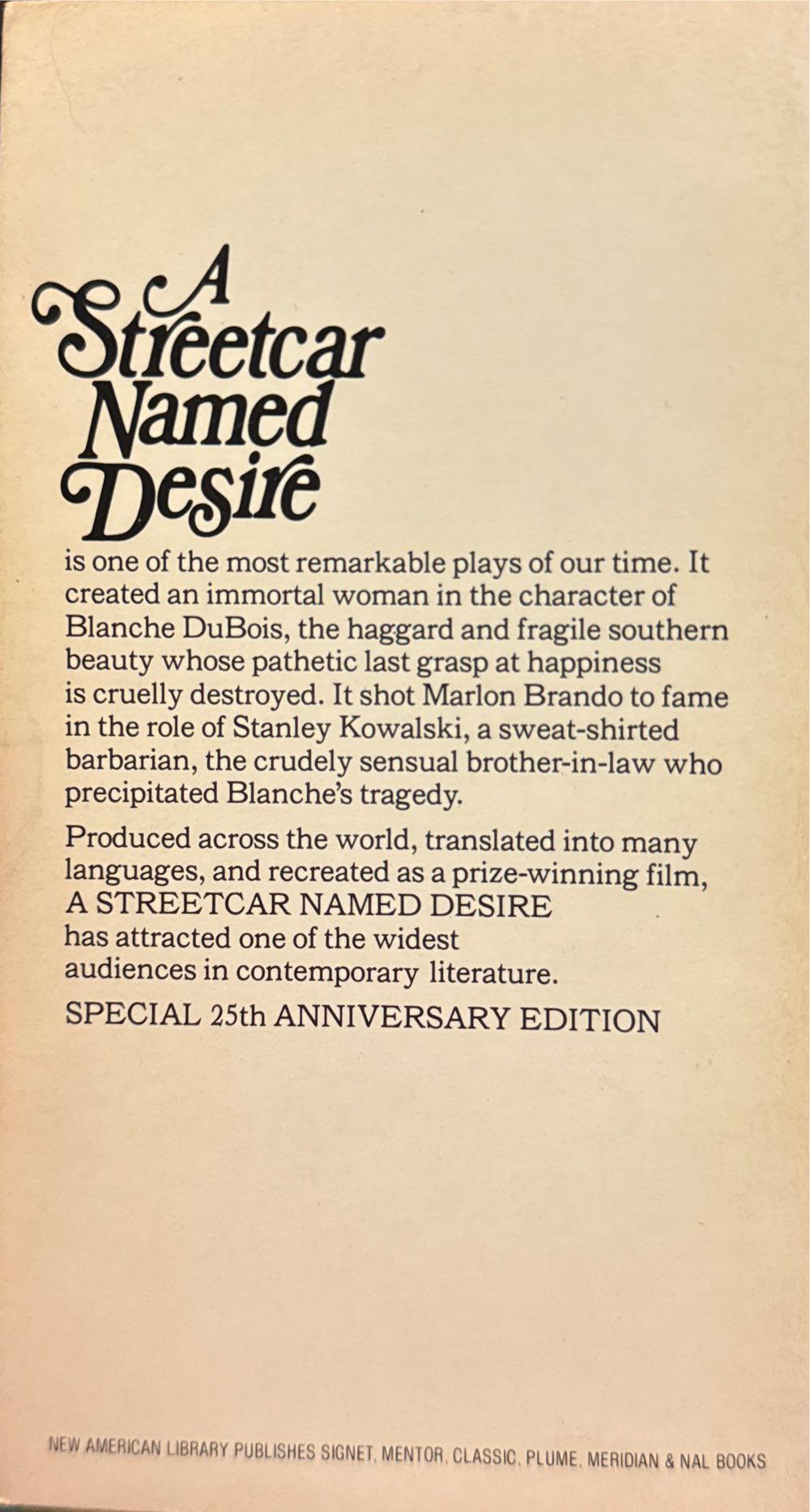 A Streetcar Named Desire - Tennessee Williams (Signet - Paperback) book collectible [Barcode 071162002959] - Main Image 2