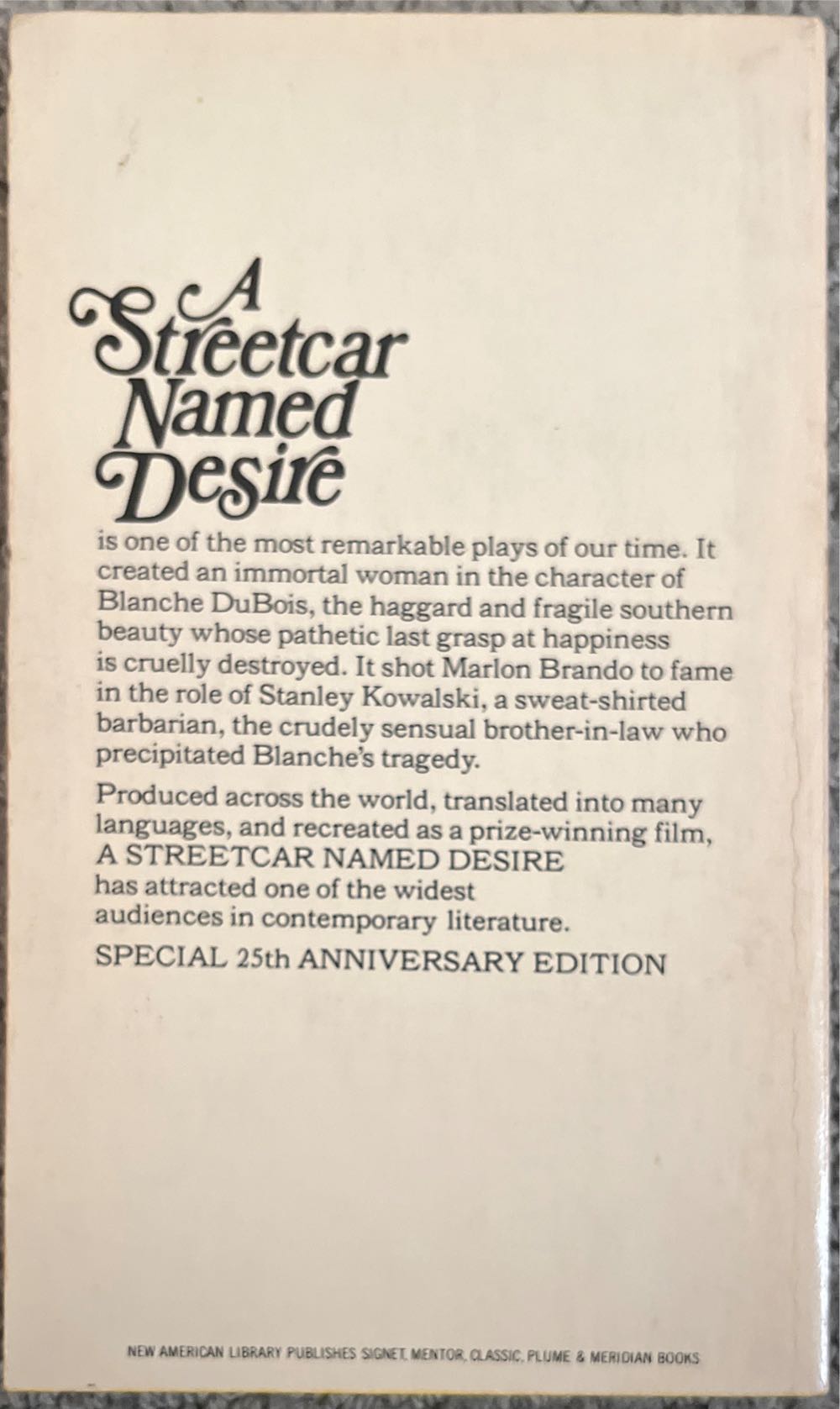 A Streetcar Named Desire - Tennessee Williams (A Signet Book - Library Binding) book collectible [Barcode 9780451121806] - Main Image 2