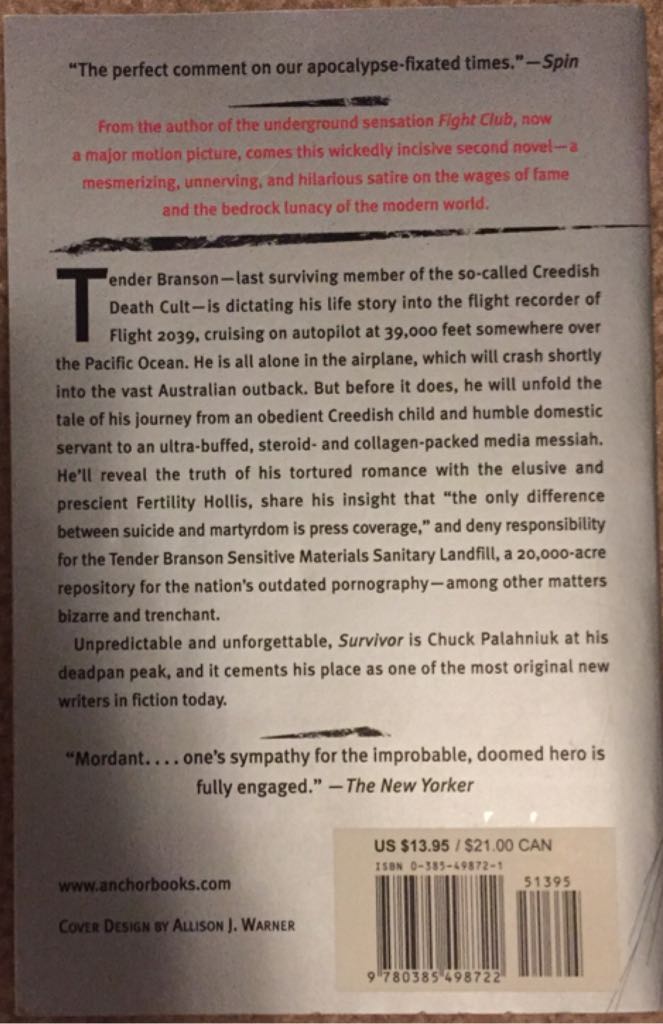 Survivor - Chuck Palahniuk (Anchor Books - Paperback) book collectible [Barcode 9780385498722] - Main Image 2