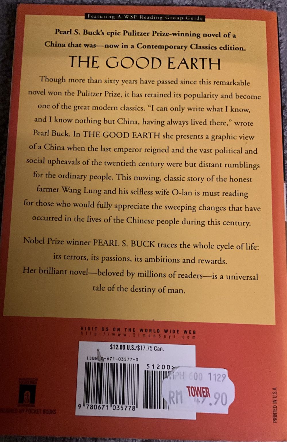 The Good Earth - Pearl S. Buck (Washington Square Pr - Paperback) book collectible [Barcode 9780671035778] - Main Image 2