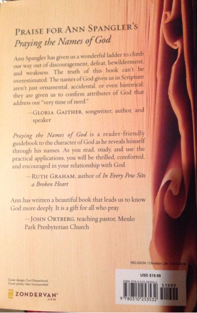 Praying The Names Of God - Ann Spangler (Zondervan - Hardcover) book collectible [Barcode 9780310253532] - Main Image 2
