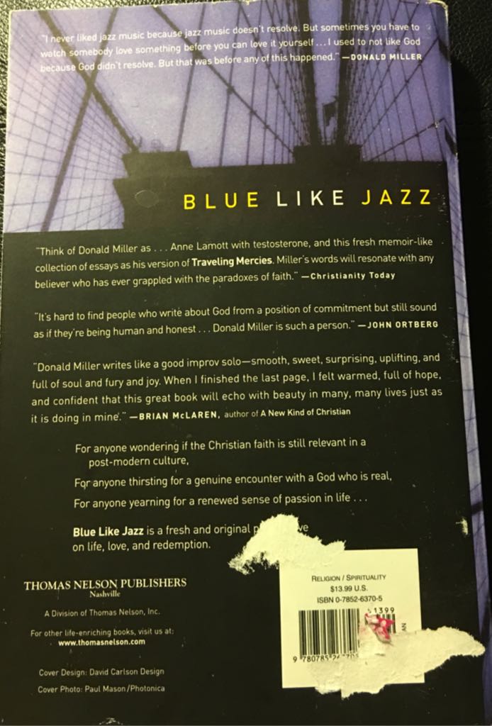 Blue Like Jazz: Nonreligious Thoughts on Christian Spirituality - Donald Miller (Thomas Nelson - Paperback) book collectible [Barcode 9780785263708] - Main Image 2