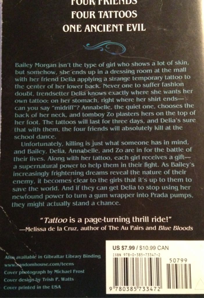 Tattoo - Jennifer Lynn Barnes (Delacorte Press - Trade Paperback) book collectible [Barcode 9780385733472] - Main Image 2