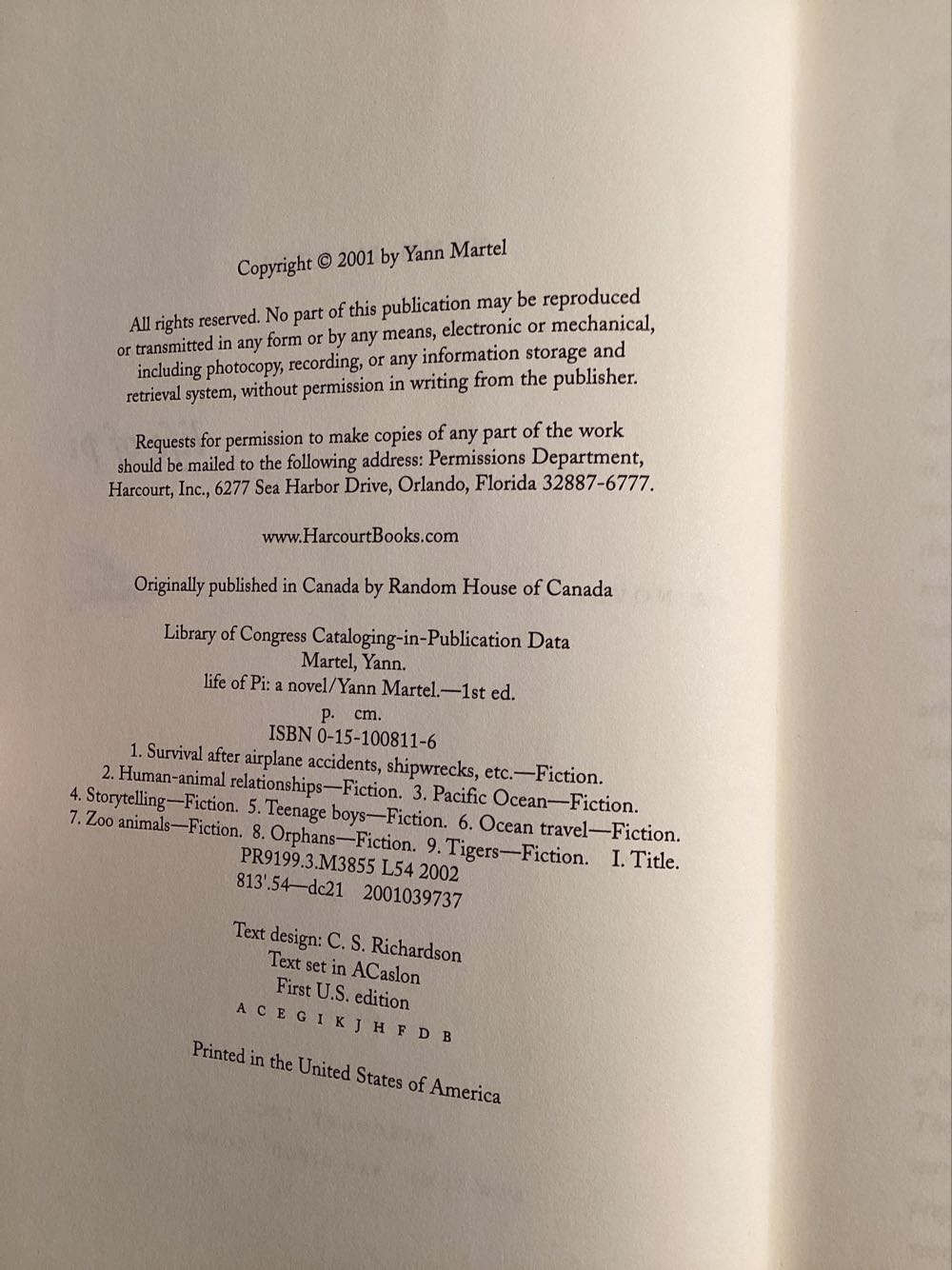 Life of Pi - Yann Martel (Harcourt, Inc. - Hardcover) book collectible [Barcode 9780151008117] - Main Image 3