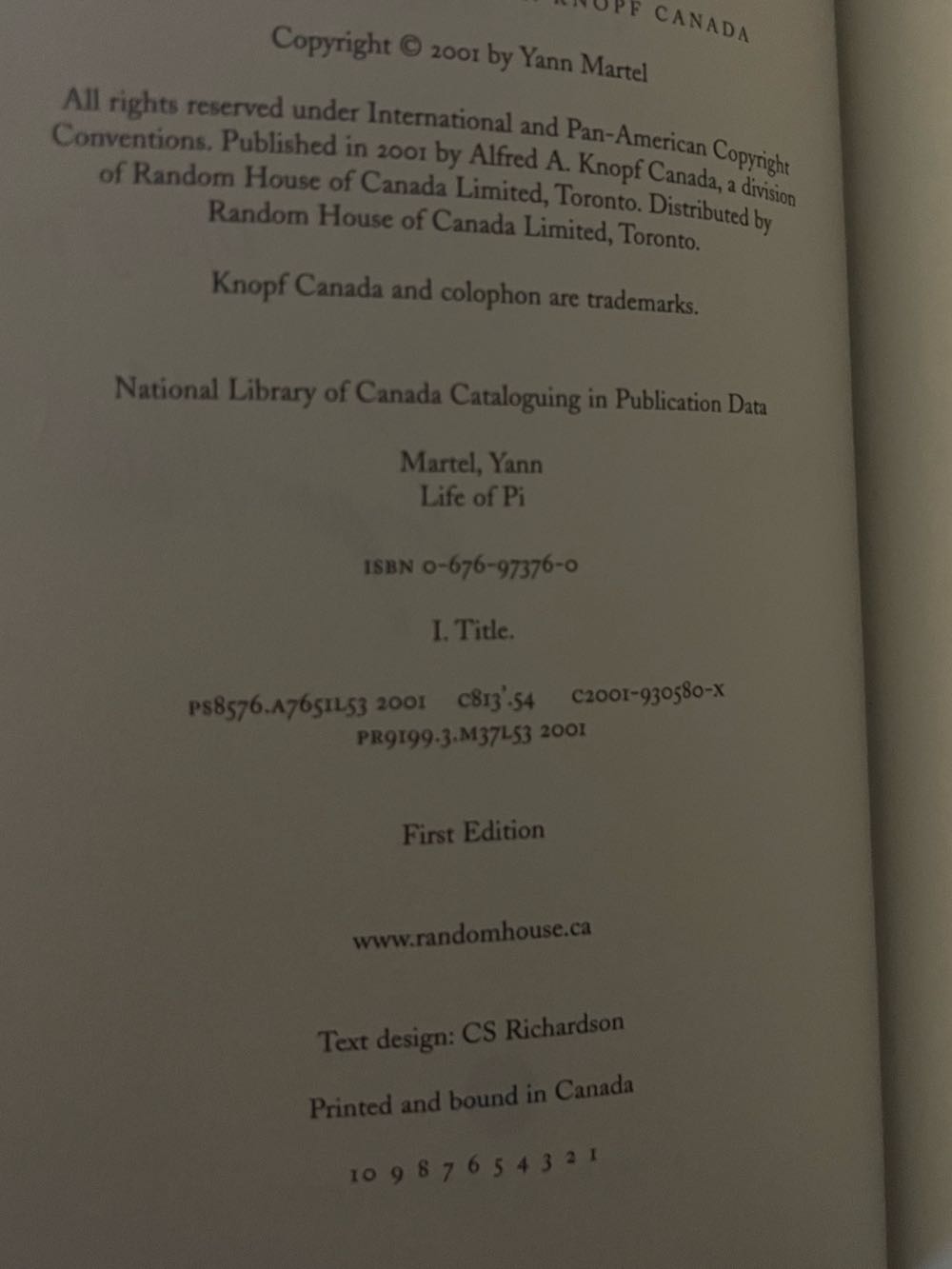 Life of Pi - Yann Martel (Alfred A. Knopf Canada - Hardcover) book collectible [Barcode 9780676973761] - Main Image 3