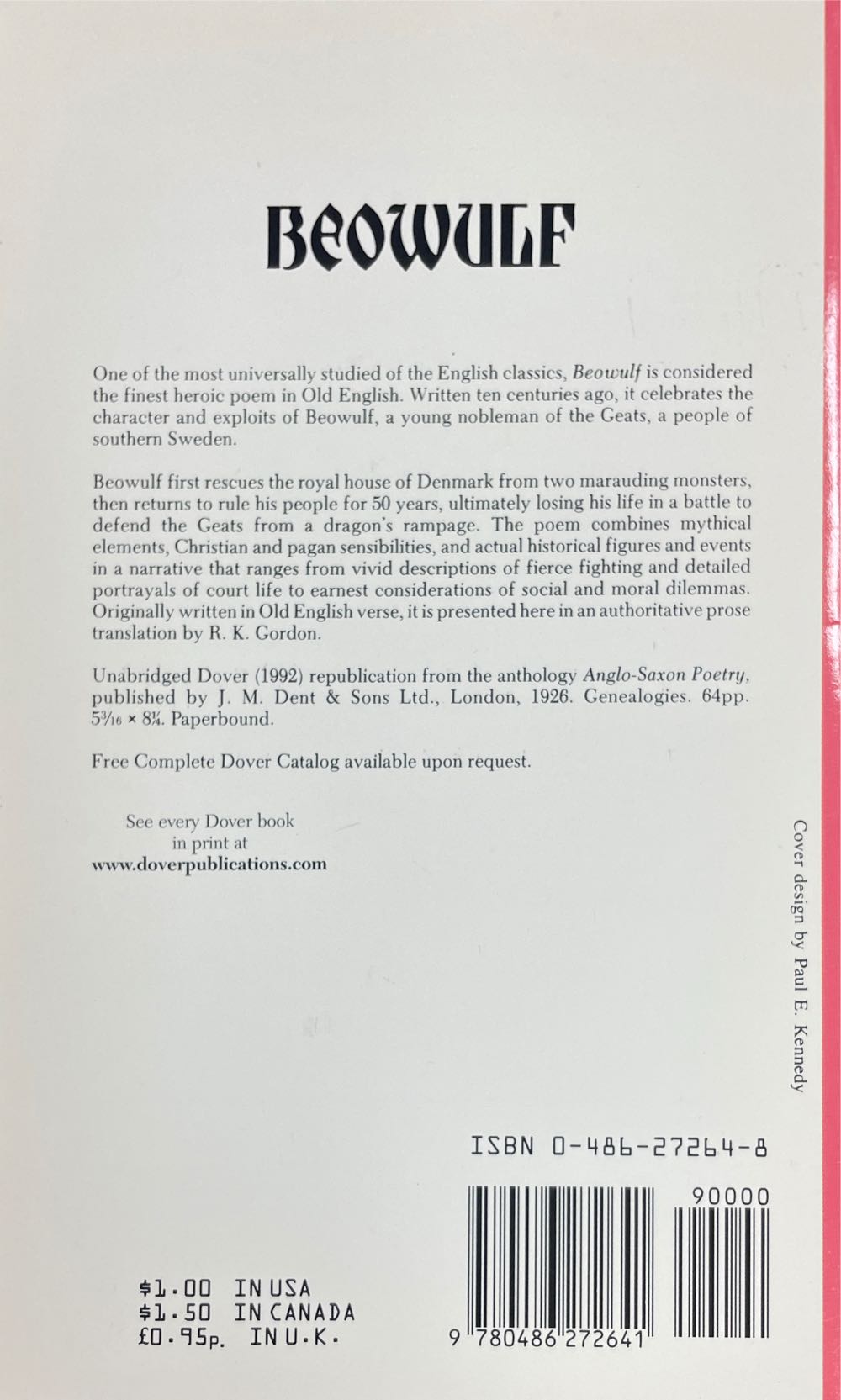 Beowulf - Anonymous (Dover Publications, Inc. - Paperback) book collectible [Barcode 9780486272641] - Main Image 2