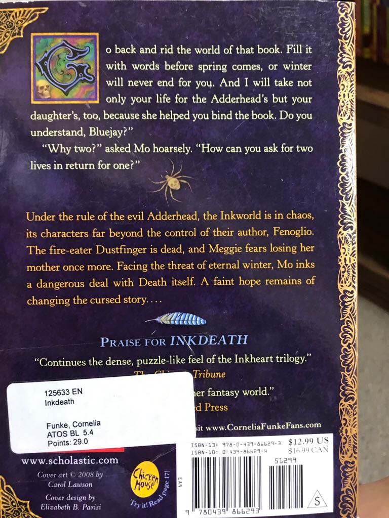 Inkdeath - Cornelia Funke (Scholastic Inc. - Paperback) book collectible [Barcode 9780439866293] - Main Image 2