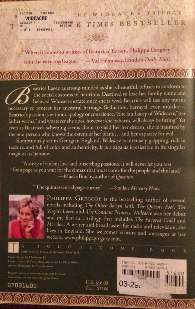 Wideacre - Philippa Gregory (Touchstone - Paperback) book collectible [Barcode 9780743249294] - Main Image 2