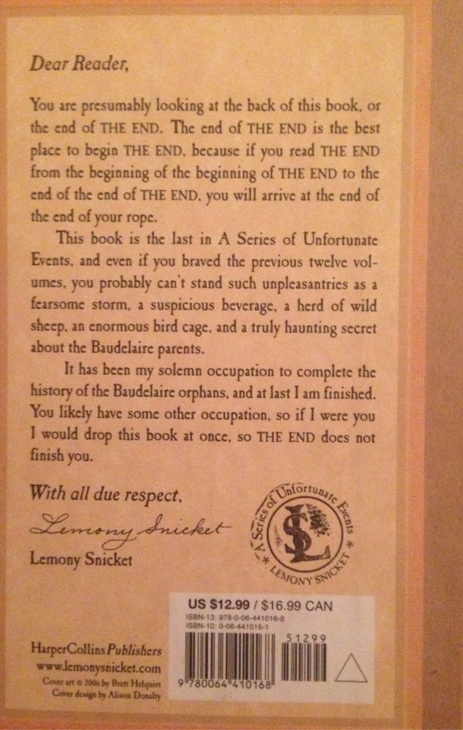 13. The End - Lemony Snicket (HarperCollins - Hardcover) book collectible [Barcode 9780064410168] - Main Image 2