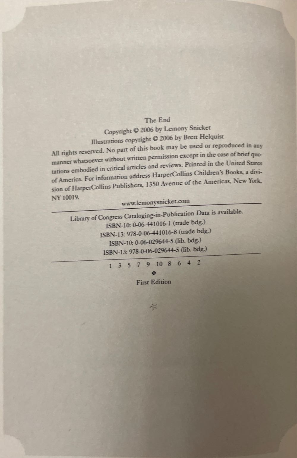 13. The End - Lemony Snicket (HarperCollins - Hardcover) book collectible [Barcode 9780064410168] - Main Image 3
