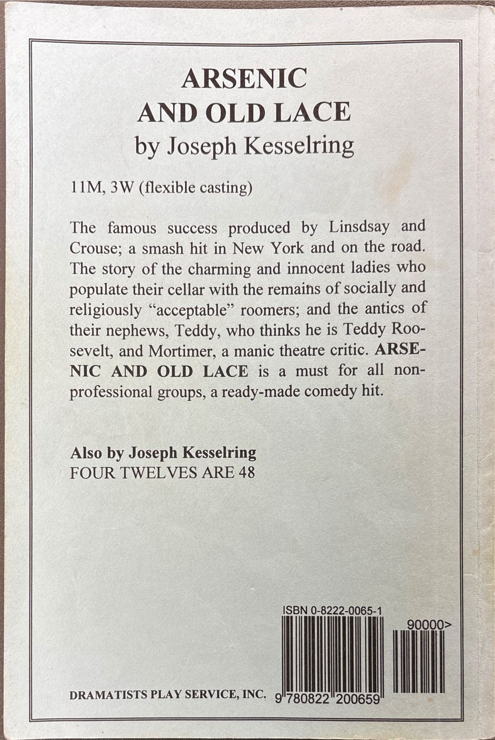Arsenic And Old Lace - Joseph Kesselring (Dramatist Play Service Inc. - Paperback) book collectible [Barcode 9780822200659] - Main Image 2