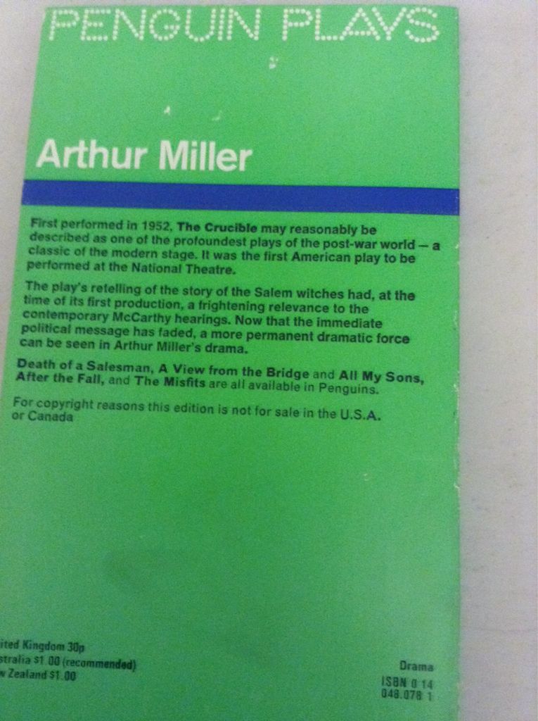The Crucible - Arthur Miller (Penguin Plays) book collectible [Barcode 9780140480788] - Main Image 2