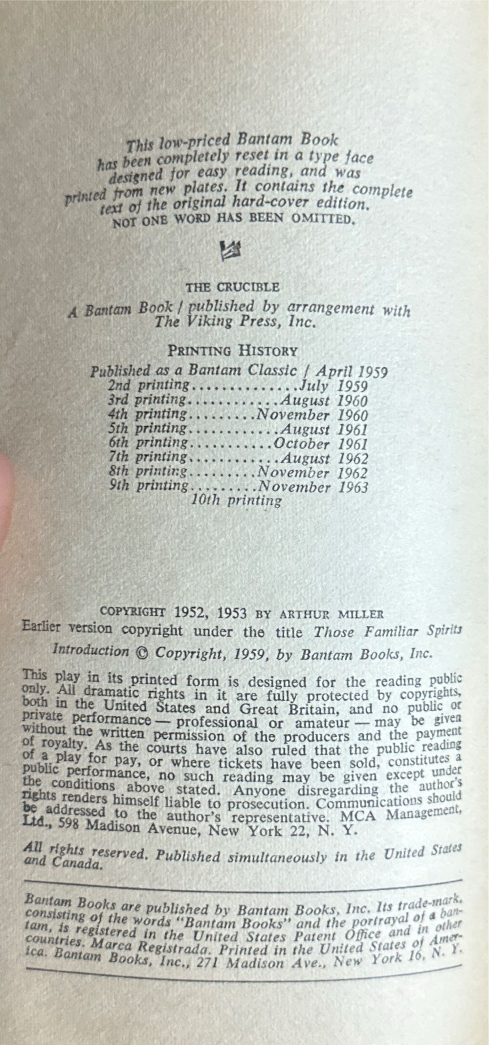 The Crucible - Arthur Miller (Bantam Classic - Paperback) book collectible - Main Image 3