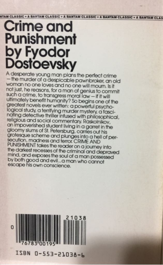 Crime and Punishment - Fyodor Dostoevsky (A Bantam Classic) book collectible [Barcode 9780553210385] - Main Image 2