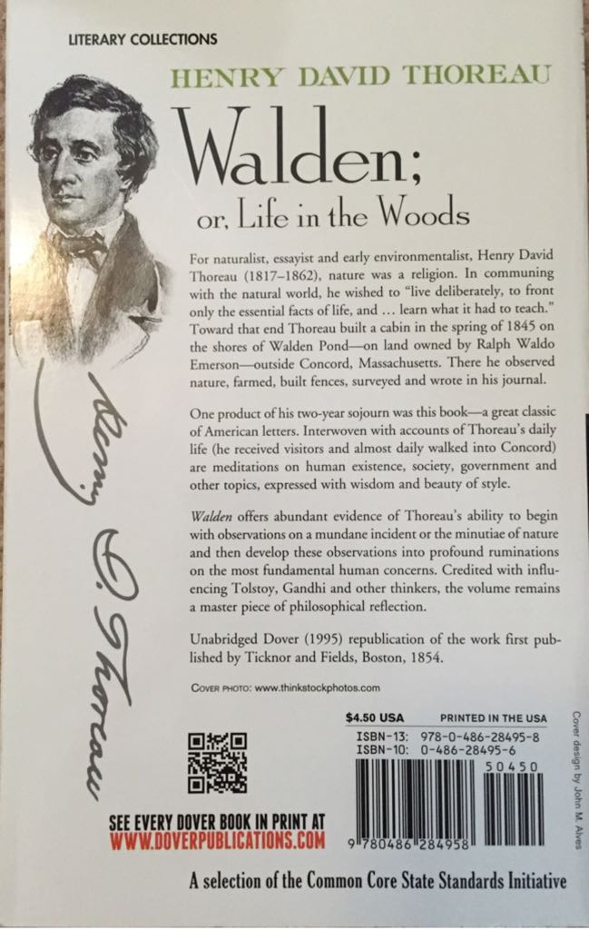 Walden; or, Life in the Woods - Henry David Thoreau (Dover Thrift Editions - Paperback) book collectible [Barcode 9780486284958] - Main Image 2
