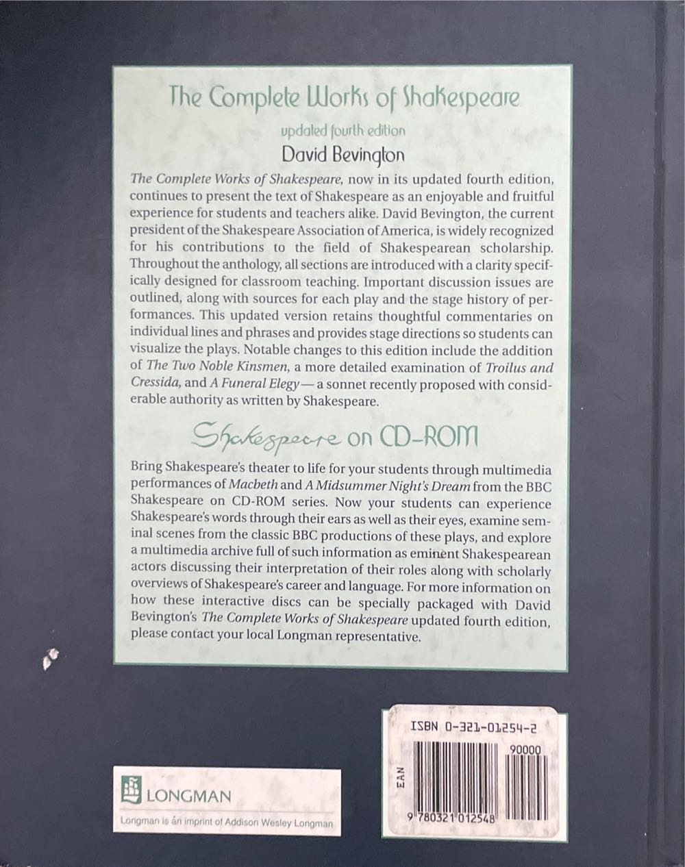 The Complete Works Of William Shakespeare - William Shakespeare (Longman Publishing Group - Hardcover) book collectible [Barcode 9780321012548] - Main Image 2
