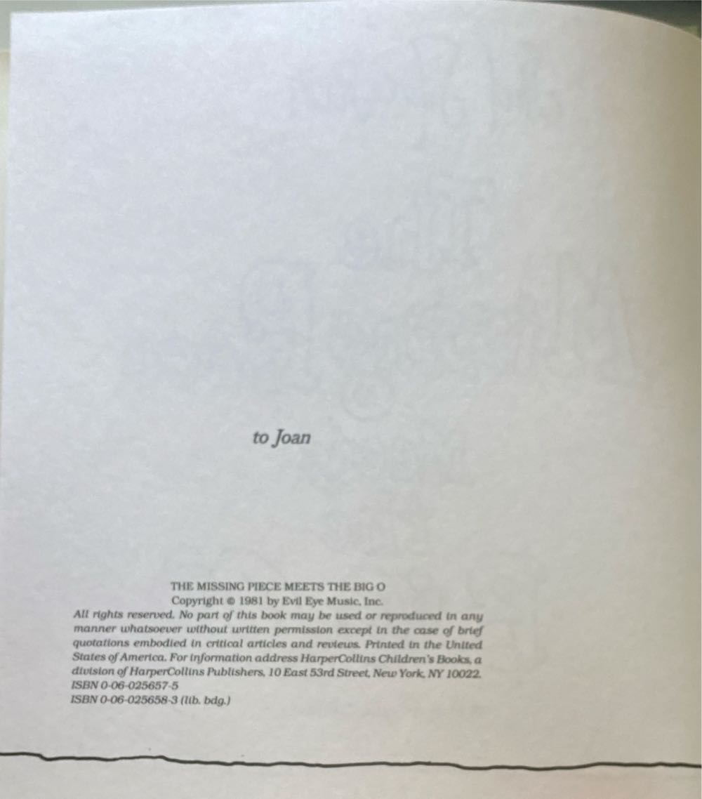 The Missing Piece Meets The Big O - Shel Silverstein (HarperCollins Publishers - Hardcover) book collectible [Barcode 9780060256586] - Main Image 3