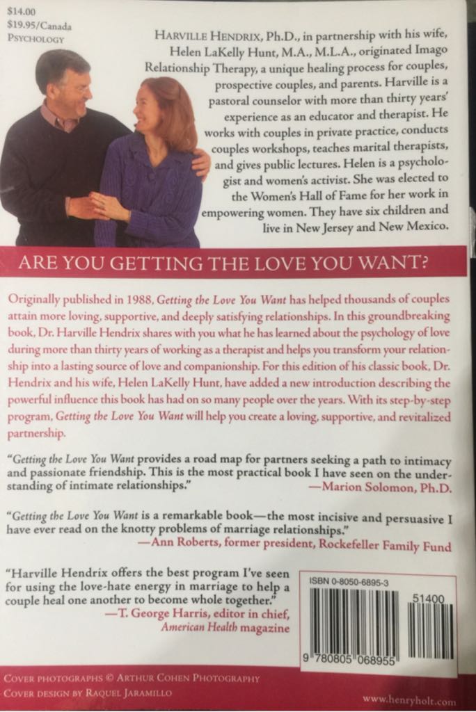 Getting The Love You Want - Harville M.D Hendrix (Macmillan - Trade Paperback) book collectible [Barcode 9780805068955] - Main Image 2