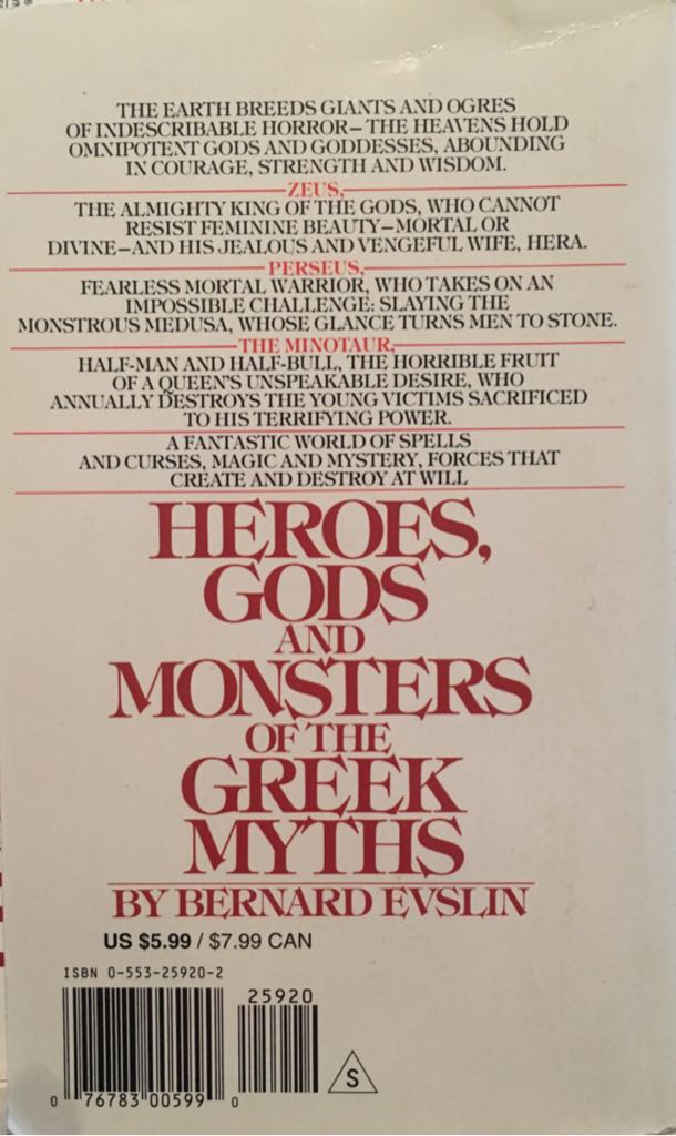 Heroes, Gods And Monsters Of The Greek Myths - Bernard Evslin (Hardcover) book collectible [Barcode 9780553233902] - Main Image 2