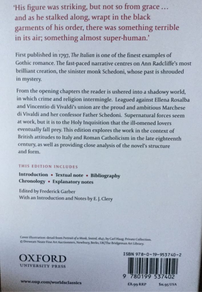 The Italian - Ann Radcliffe (OUP Oxford - Kindle) book collectible [Barcode 9780199537402] - Main Image 2