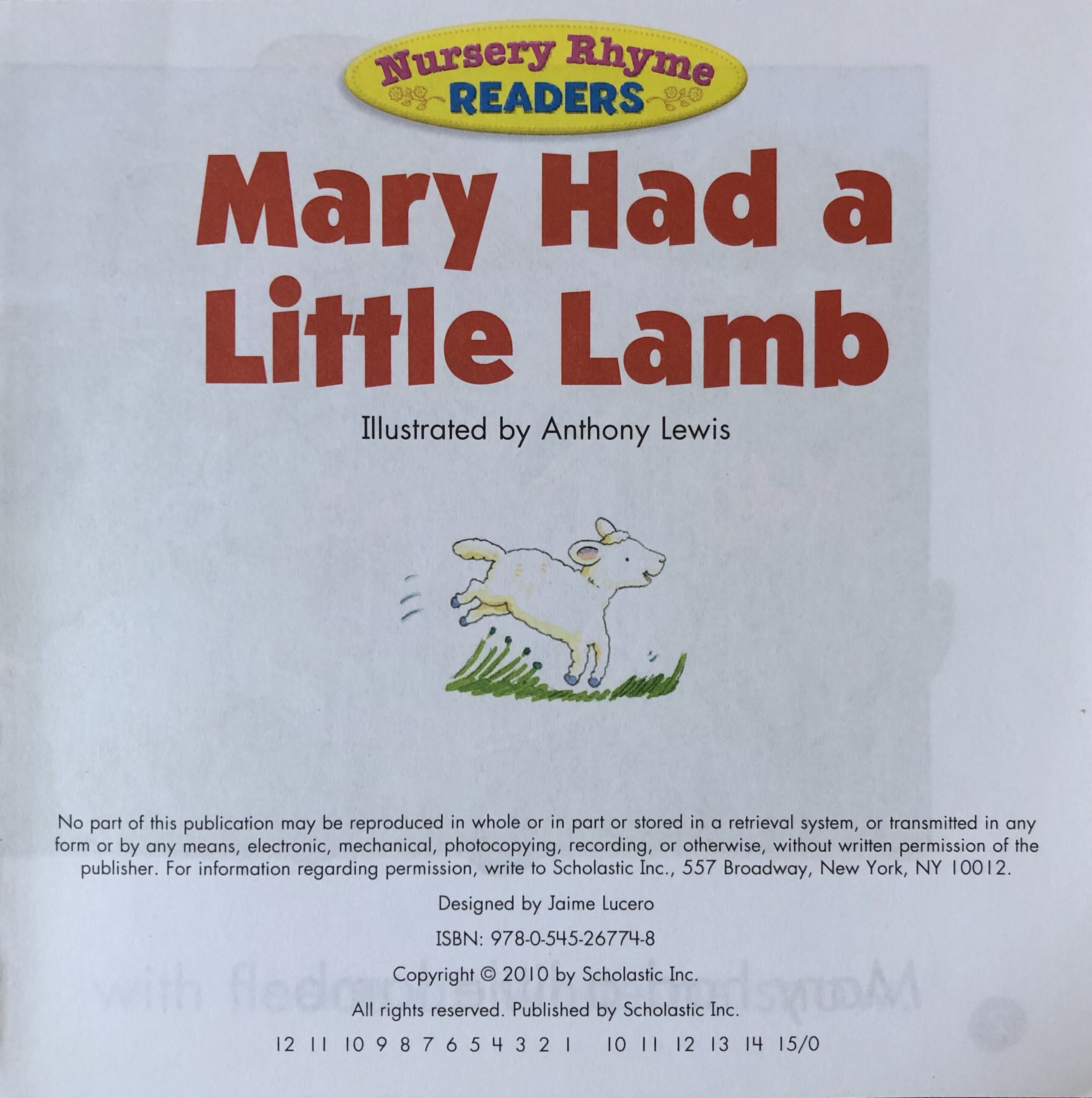 Mary Had A Little Lamb - Jaime Lucero (Scholastic Inc. - Paperback) book collectible [Barcode 9780545267748] - Main Image 2