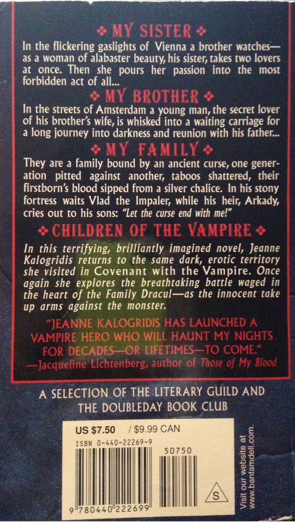 Children Of The Vampire - Jeanne Kalogridis (Dell - Hardcover) book collectible [Barcode 9780440222699] - Main Image 2