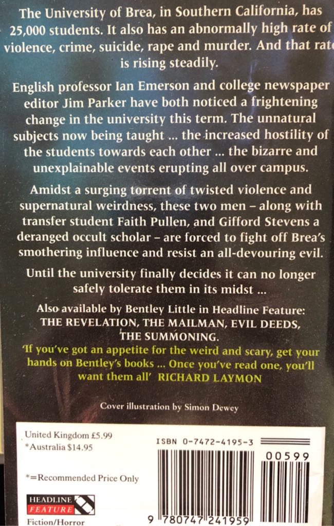 Night School - Bentley Little (Headline Feature) book collectible [Barcode 9780747241959] - Main Image 2