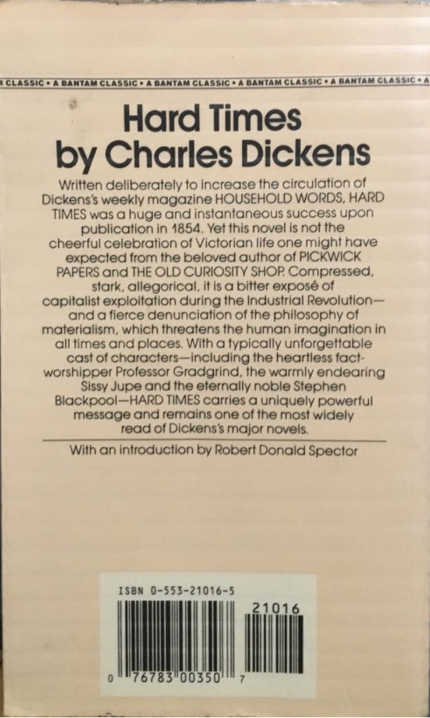 Hard Times - Charles Dickens (Bantam Books - Paperback) book collectible [Barcode 9780553210163] - Main Image 2