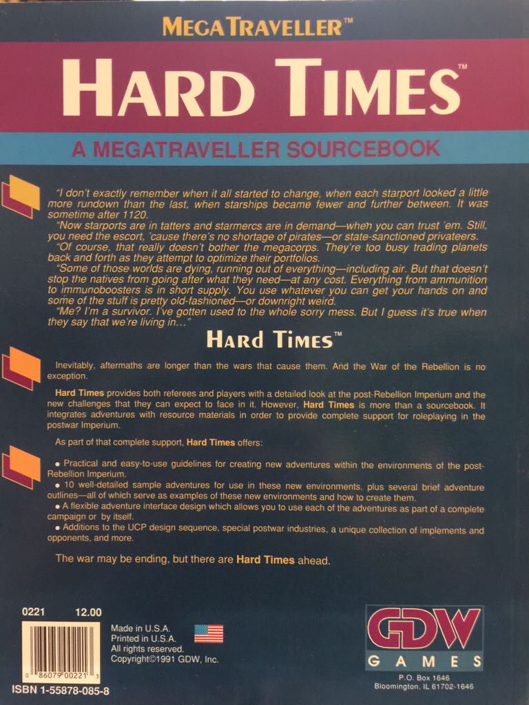 Hard Times - Charles E. Gannon (Games Designers’ Workshop - eBook) book collectible [Barcode 9781558780859] - Main Image 2
