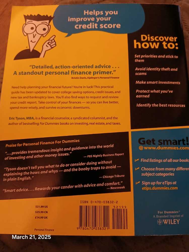 Personal Finance For Dummies - Tony Martin/Eric Tyson (Wiley Publishing Inc - Paperback) book collectible [Barcode 9780470038321] - Main Image 2