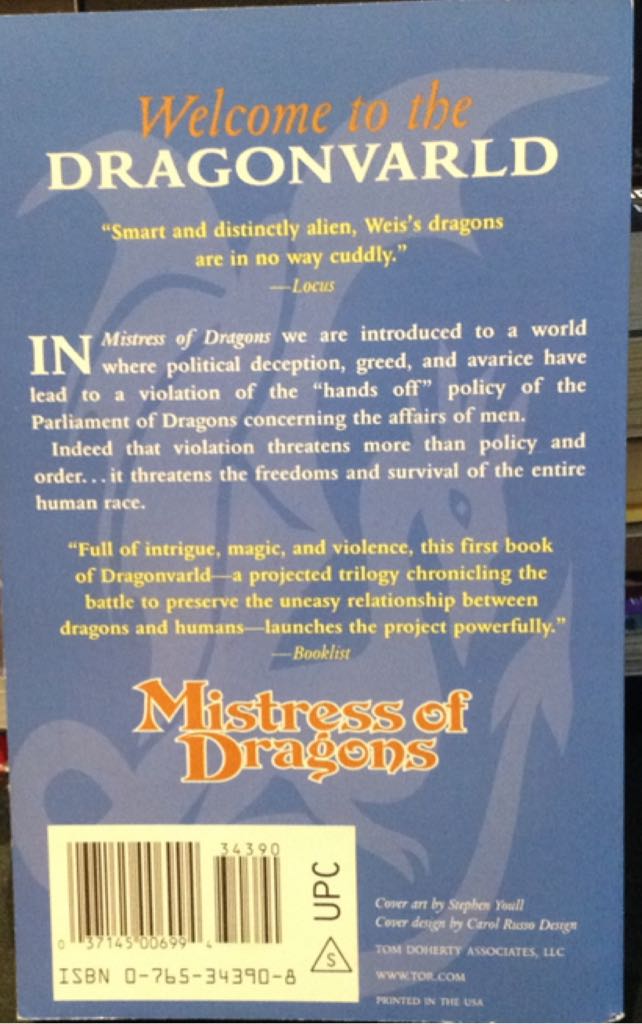 Dragonvarld: Book 1: Mistress Of Dragons - Margaret Weis (Tor Fantasy - Paperback) book collectible [Barcode 9780765343901] - Main Image 2