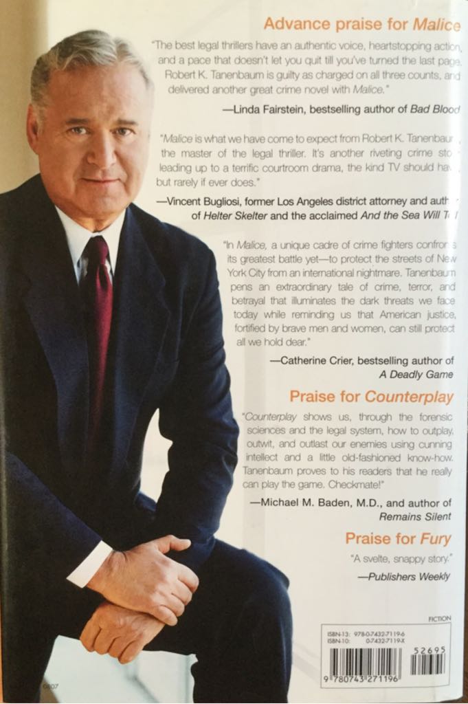 Malice - Robert K. Tanenbaum (Atria Books - Hardcover) book collectible [Barcode 9780743271196] - Main Image 2