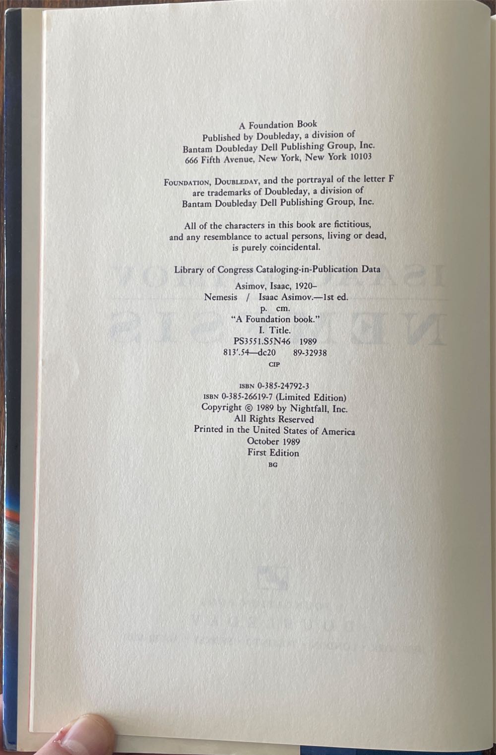 Nemesis - Isaac Asimov (Doublday - Hardcover) book collectible [Barcode 9780385247924] - Main Image 3