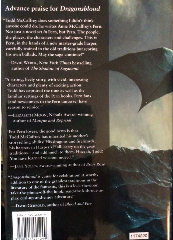 Dragonsblood - Todd McCaffrey (Del Rey - Hardcover) book collectible [Barcode 9780345441249] - Main Image 2