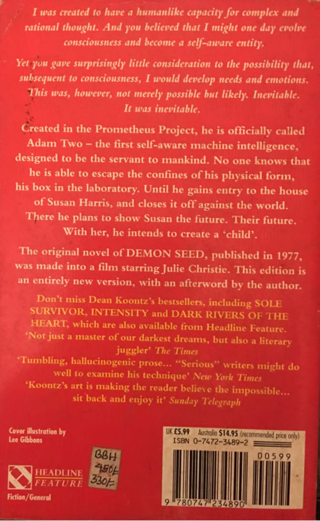 Demon Seed - Dean Koontz (Headline Book Publishing - Paperback) book collectible [Barcode 9780747234890] - Main Image 2