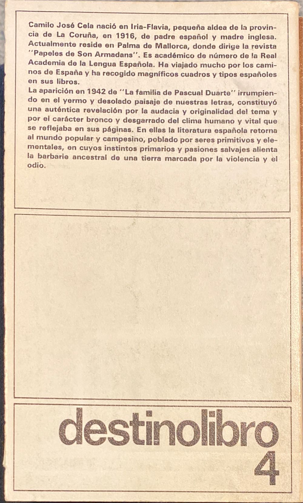 La Familia de Pascual Duarte - Camilo-José Cela (Destinolibro - Paperback) book collectible [Barcode 9788423307326] - Main Image 2
