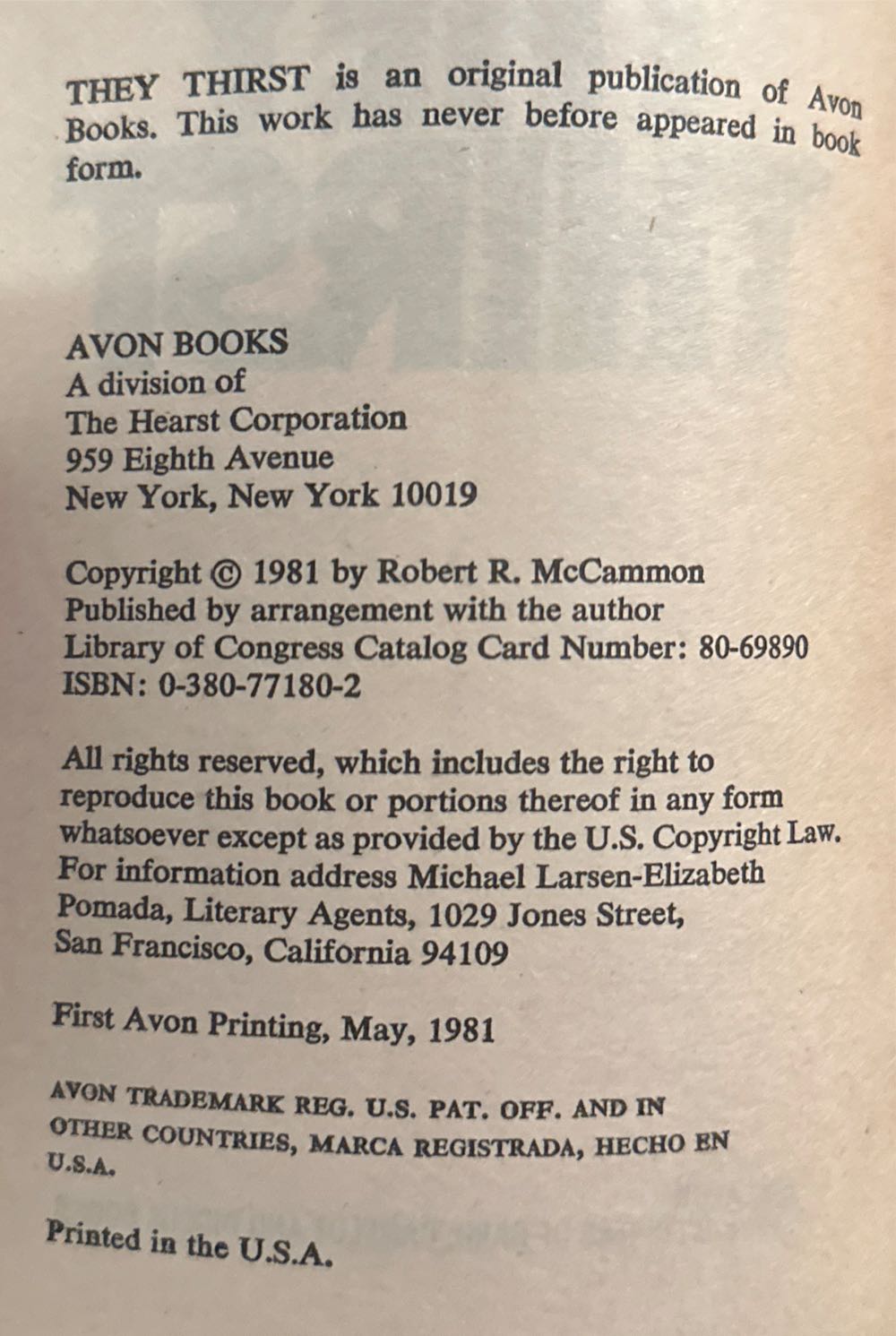 They Thirst - Robert R. McCammon (Avon Books - Paperback) book collectible [Barcode 9780380771806] - Main Image 3