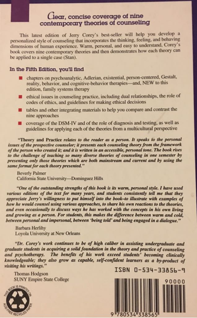 Theory and Practice of Counseling and Psychotherapy - Gerald Corey (Brooks/Cole Publishing Company - Hardcover) book collectible [Barcode 9780534338565] - Main Image 2