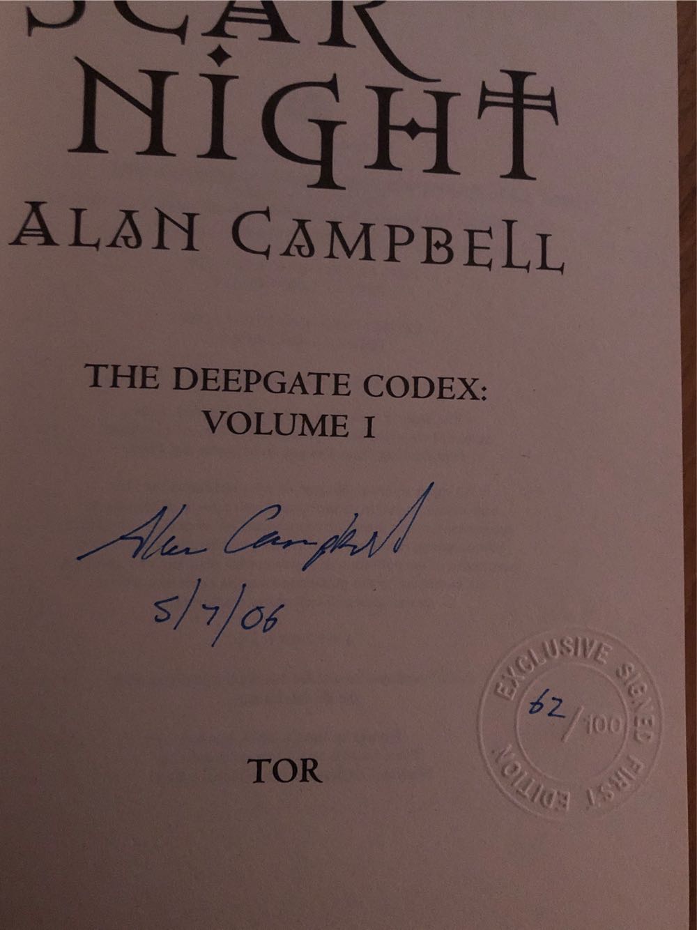 Scar Night - Alan Campbell (Tor Books - Hardcover) book collectible [Barcode 9781405090353] - Main Image 2