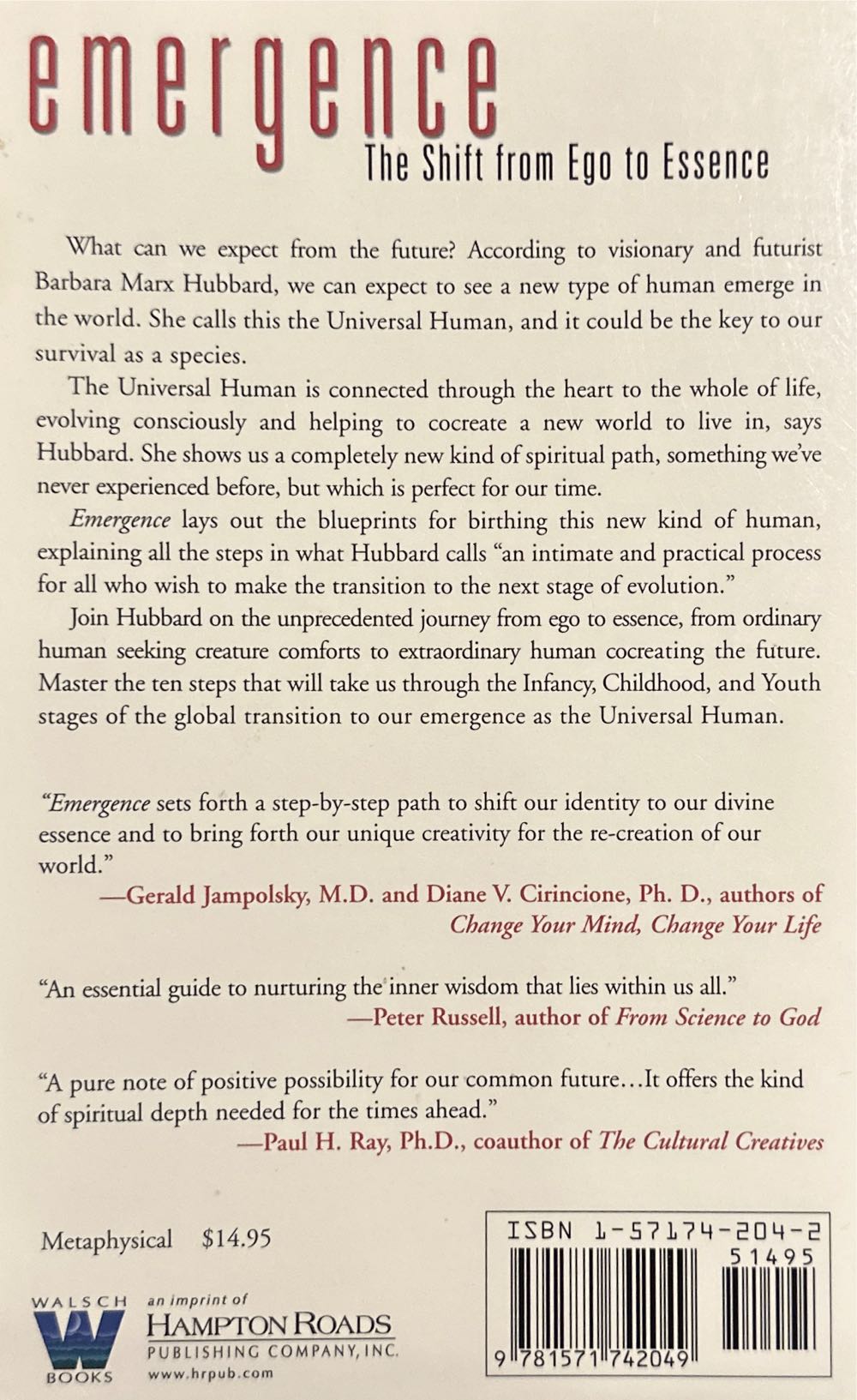 Emergence - Barbara Marx Hubbard (Hampton Roads Publishing Company Incorporated - Paperback) book collectible [Barcode 9781571742049] - Main Image 2