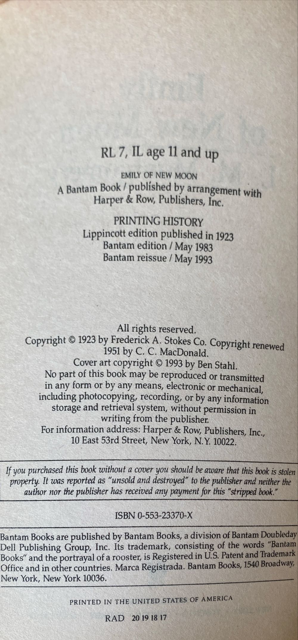 Emily of New Moon - L. M. Montgomery (Bantam Books - Paperback) book collectible [Barcode 9780553233704] - Main Image 3