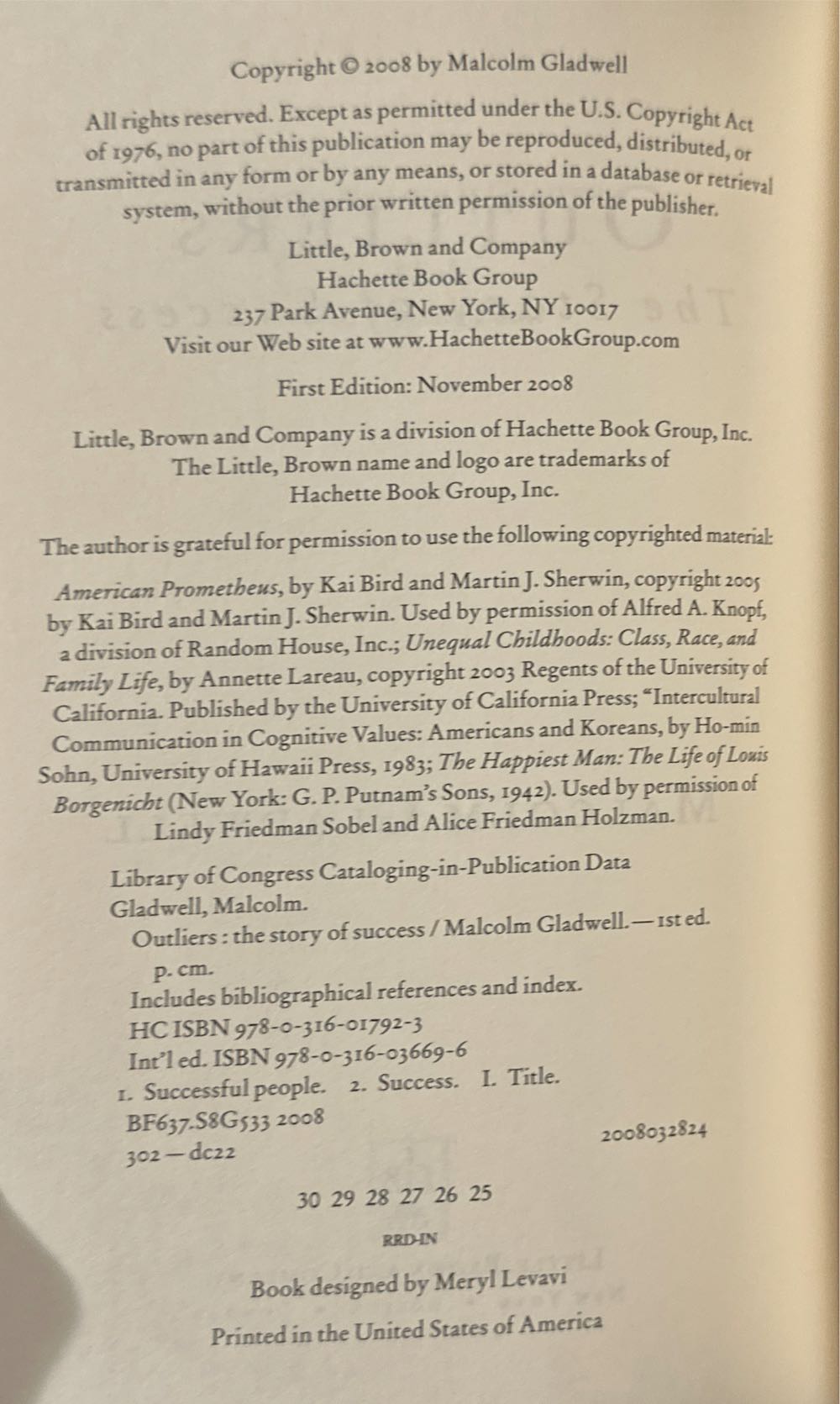 Outliers: The Story of Success - Malcolm Gladwell (Little, Brown and Company - Hardcover) book collectible [Barcode 9780316017923] - Main Image 3