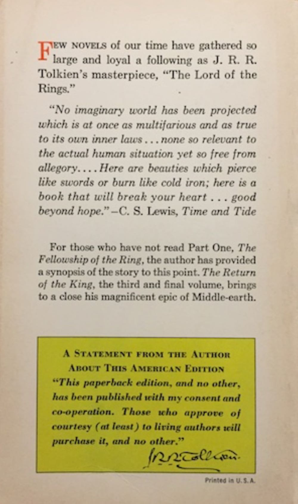 The Lord of the Rings: The Two Towers - J.R.R. Tolkien (Ballantine Books, New York - Paperback) book collectible - Main Image 2